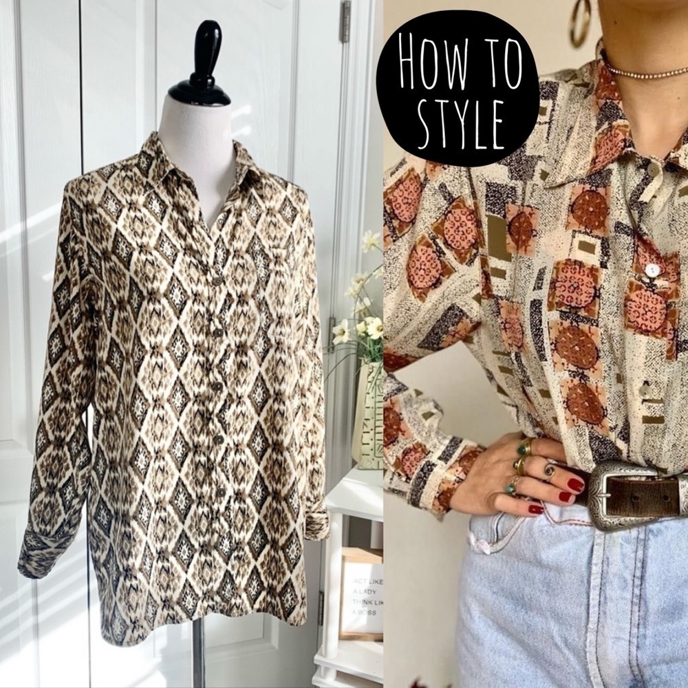 Ellen Tracy Button Down Printed Top‎